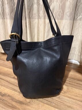 Coach Black Bucket Leather Bag with Brass Hardware